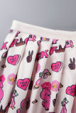 Red Casual Street Print Patchwork Buckle Fold Short Sleeve Two Pieces