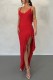 Red Sexy Solid Backless Slit Spaghetti Strap Long Dress Dresses