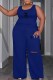 Deep Blue Casual Print Ripped Letter U Neck Sleeveless Two Pieces