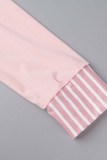 Pink College Solid Patchwork Zipper Collar Regular Rompers