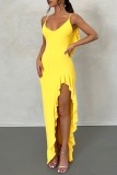 Red Sexy Solid Backless Slit Spaghetti Strap Long Dress Dresses
