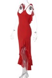 Red Sexy Solid Backless Slit Spaghetti Strap Long Dress Dresses