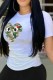 White Casual Print Patchwork O Neck T-Shirts