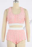 Pink Sexy Solid Patchwork Spaghetti Strap Sleeveless Two Pieces