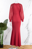 Blue Elegant Solid Patchwork Asymmetrical Collar Evening Dress Dresses