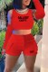 Red Casual Street Print Letter U Neck Three Quarter Three Pieces