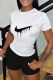 Black Casual Print Patchwork O Neck Short Sleeve Two Pieces