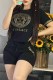 Black Casual Print Patchwork O Neck Short Sleeve Two Pieces