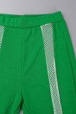 Green Sexy Solid Patchwork See-through O Neck Sleeveless Two Pieces