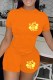 Orange Casual Print Letter O Neck Short Sleeve Two Pieces