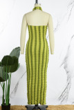 Green Sexy Striped Print Patchwork Halter Pencil Skirt Dresses