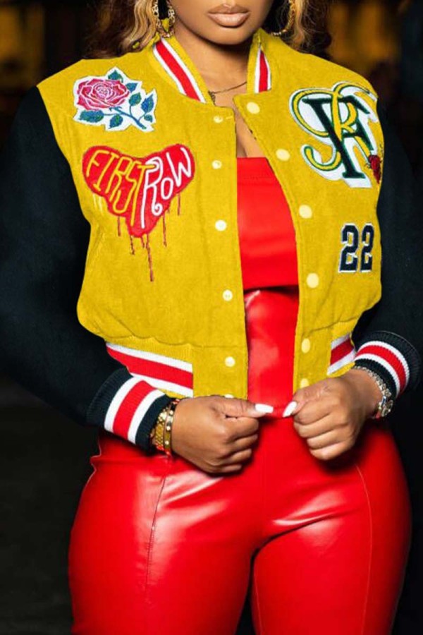 Lemon Yellow Casual Patchwork Cardigan Outerwear