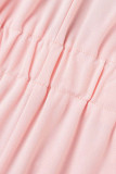 Pink College Solid Patchwork Zipper Collar Regular Rompers