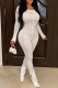 White Sexy Solid See-through O Neck Skinny Jumpsuits