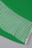 Green Sexy Solid Patchwork See-through O Neck Sleeveless Two Pieces