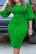 Green Casual Elegant Solid Patchwork O Neck One Step Skirt Dresses
