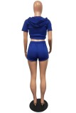 Blue Casual Letter Print Patchwork Zipper Hooded Collar Two Pieces