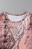 Snake Print Casual Print Hollowed Out O Neck Long Sleeve Dresses