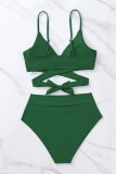 Red Sexy Solid Bandage Backless Swimwears (With Paddings)