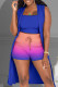 Blue Casual Print Patchwork Spaghetti Strap Sleeveless Three Pieces