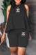 Black Casual Print Letter O Neck Sleeveless Two Pieces