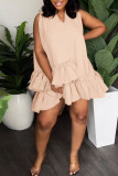 Watermelon Red Casual Sweet Solid Patchwork Flounce With Belt Asymmetrical V Neck A Line Dresses