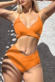 Red Sexy Solid Bandage Backless Swimwears (With Paddings)