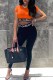 Orange Casual Print Patchwork Letter O Neck Short Sleeve Two Pieces