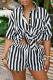 Black Casual Striped Patchwork Turndown Collar Short Sleeve Two Pieces