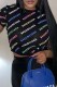 Black Casual Street Print Letter O Neck T-Shirts