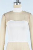 White Sexy Street Solid Patchwork Halter Tops