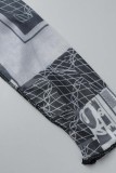 Grey Sexy Print Backless Off the Shoulder Tops