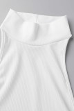 Coffee Sexy Casual Solid Backless Halter Skinny Romper