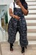 Black Casual Camouflage Print Patchwork Spaghetti Strap Regular Jumpsuits (Without T-shirt)
