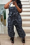 Black Casual Camouflage Print Patchwork Spaghetti Strap Regular Jumpsuits (Without T-shirt)