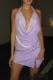 Purple Sexy Solid Patchwork Backless Halter Sleeveless Dress Dresses