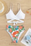 White Sexy Print Bandage Backless Swimwears (With Paddings)