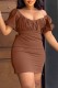 Dark Brown Casual Solid Backless Cross Straps Off the Shoulder Short Sleeve Dress Dresses