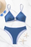 Blue Sexy Solid Patchwork Backless Swimwears (With Paddings)