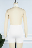 Coffee Sexy Casual Solid Backless Halter Skinny Romper