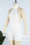 Coffee Sexy Casual Solid Backless Halter Skinny Romper