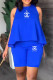 Blue Casual Print Letter O Neck Sleeveless Two Pieces
