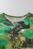 Green Casual Print Basic O Neck Long Sleeve Two Pieces