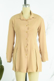 Khaki Casual Solid Patchwork Shirt Collar Long Sleeve Dresses