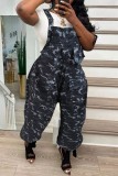 Black Casual Camouflage Print Patchwork Spaghetti Strap Regular Jumpsuits (Without T-shirt)