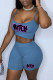 Light Blue Sexy Casual Print Backless Spaghetti Strap Sleeveless Two Pieces
