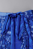 Blue Sexy Solid Tassel Sequins Patchwork 3 Piece Sets