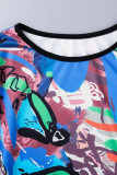 Colour Sexy Print Patchwork O Neck Pencil Skirt Dresses