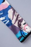 Colour Sexy Print Patchwork O Neck Pencil Skirt Dresses