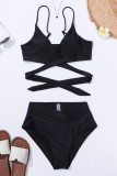 Red Sexy Solid Bandage Backless Swimwears (With Paddings)